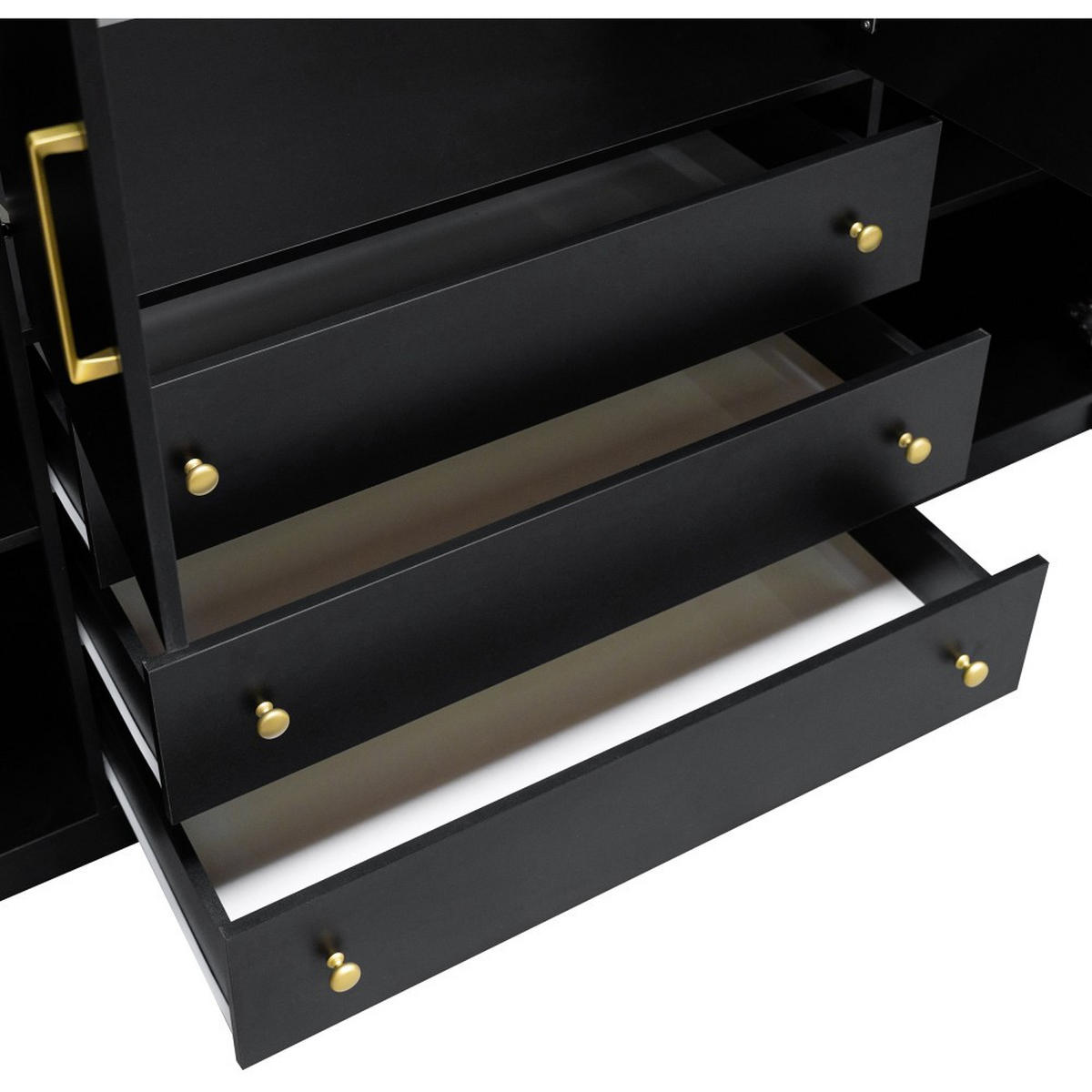 DREHTÜRENSCHRANK Rilo mit 4 Türen und 3 Schubladen, 200 cm, Schwarz - Schwarz, Holzwerkstoff (196/210/58cm) - Beautysofa