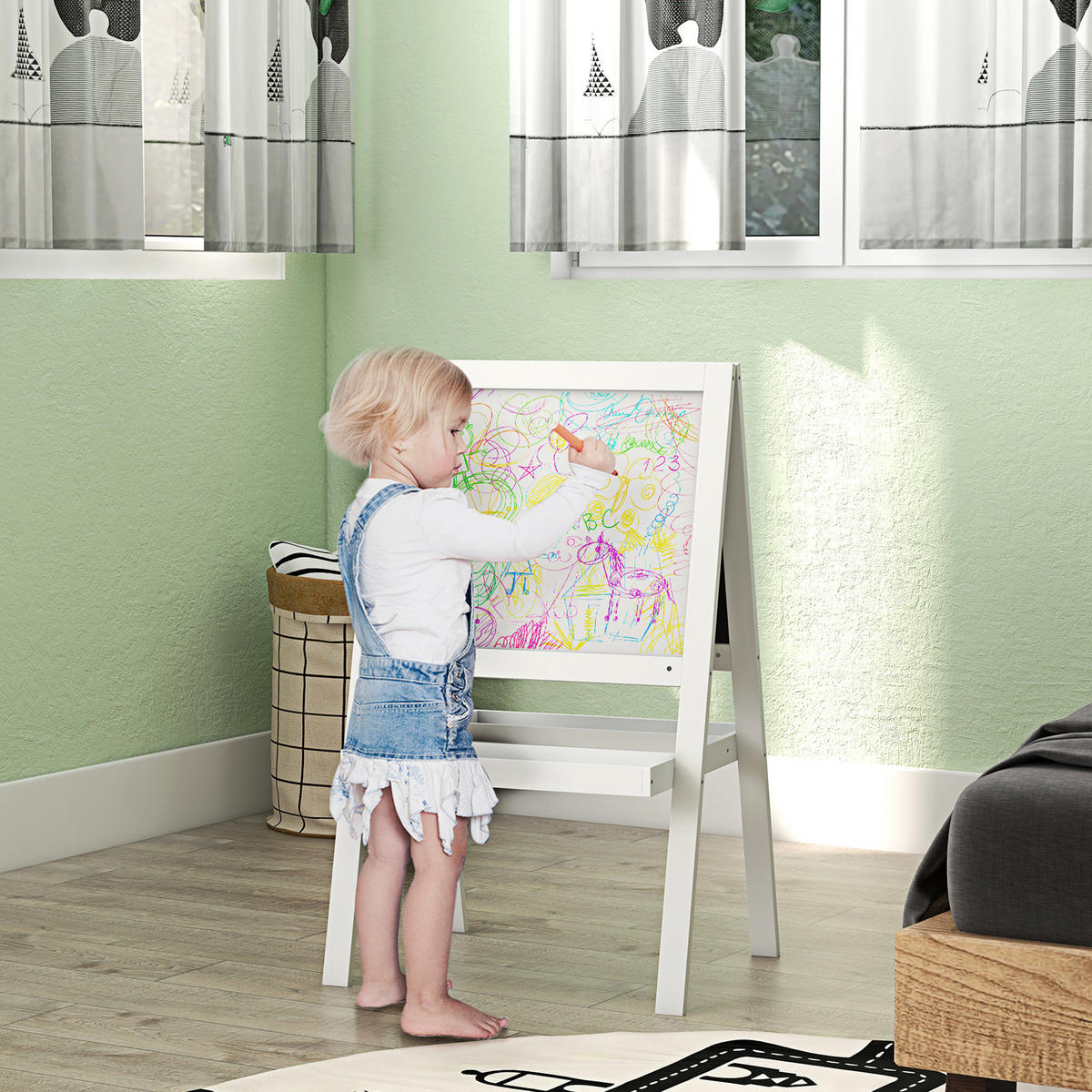 MALTAFEL DE-18182 2-in-1, magnetisch & Kreidetafel Weiß - Weiß, Holzwerkstoff (48/88/54cm) - ComfortXL