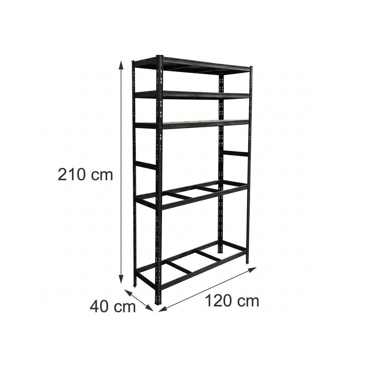 REGÁL na kola - černá, kov/kompozitní dřevo (120/210/40cm) - Relaxdays