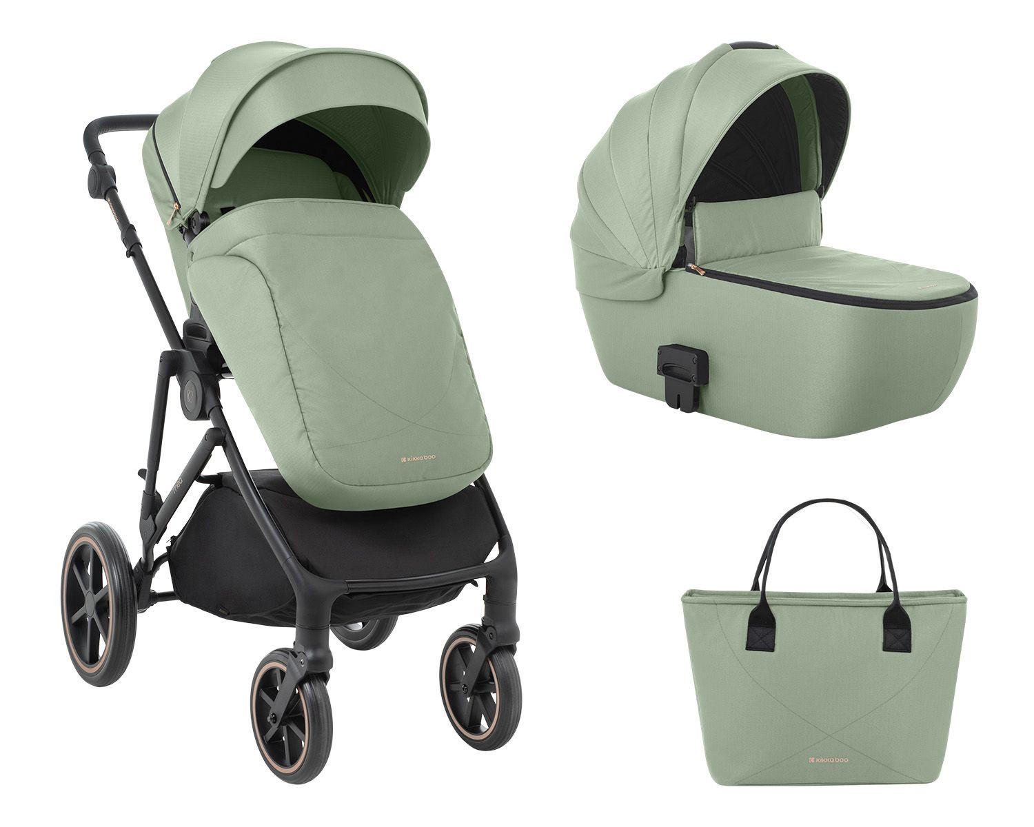 KINDERWAGEN Thea 2 in 1 grün EVA-Räder verstellbarer Schiebegriff Babywanne - Grün, Metall (78/57/102cm) - Kikka boo