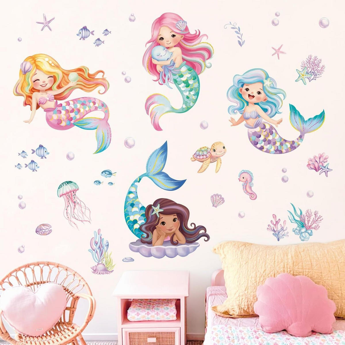 WANDAUFKLEBER Meerjungfrau, Seesterne, Fische, Kinderzimmer Bad - Weiß, Kunststoff (40/1/40cm) - Authentics