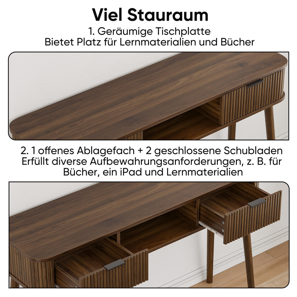KONZOLOVÝ STOLEK Mid-century se 2 zásuvkami, ořechový dekor - barva vlašského ořechu, kompozitní dřevo (35/120/77.6cm) - Urban Meuble