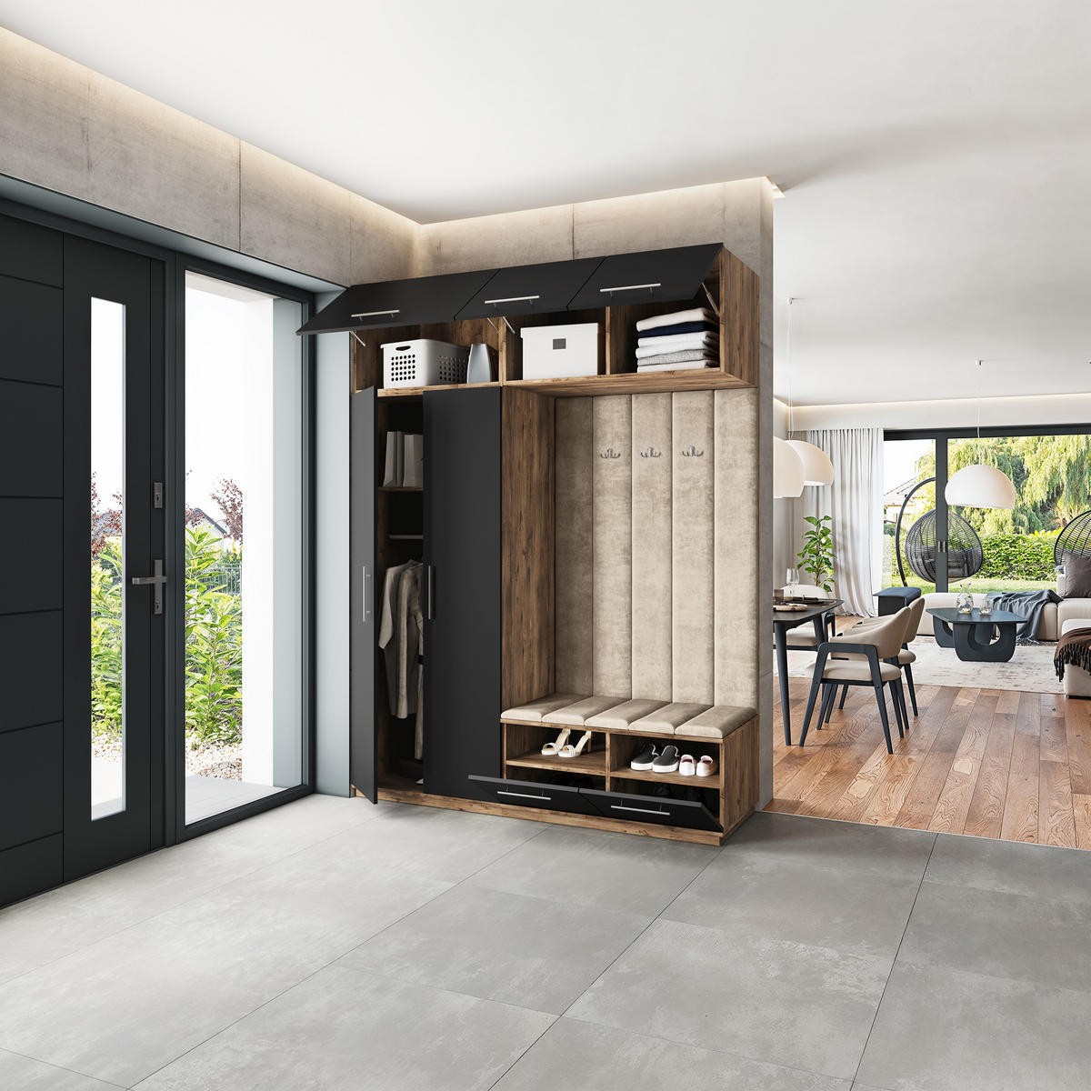 GARDEROBENSCHRANK REMA 180/240/60 cm Modern Eichefarben - Eichefarben/Schwarz, Holzwerkstoff (180/240/60cm) - MASSENO