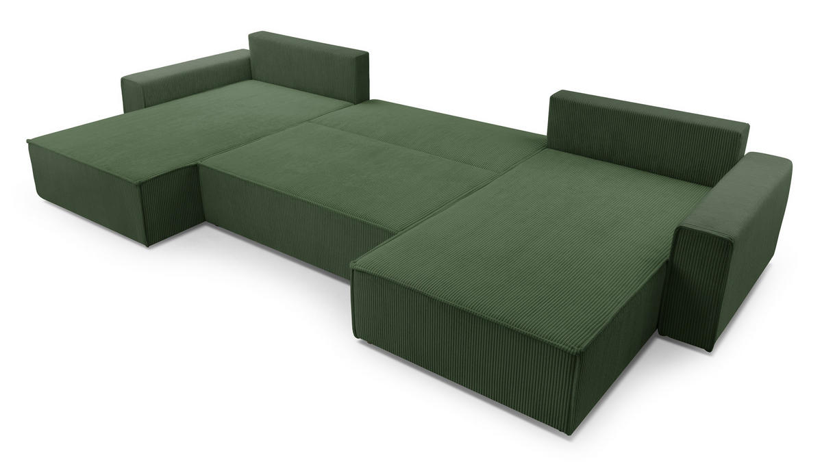 WOHNLANDSCHAFT Cedria Grün 389/145/85 cm mit Schlaffunktion - Dunkelgrün/Schwarz, Kunststoff/Textil (389/85/145cm) - AX Living
