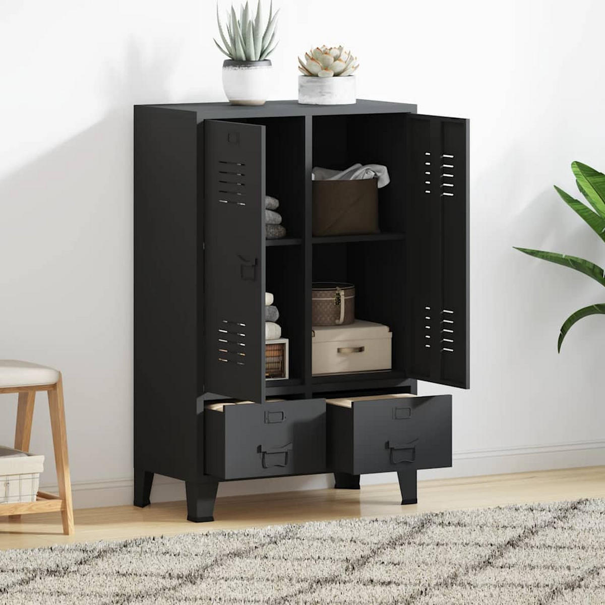 KLEIDERSCHRANK Metall Industrie-Stil 67/35/107 Cm Schwarz - Schwarz, Metall (35/107/67cm) - vidaXL