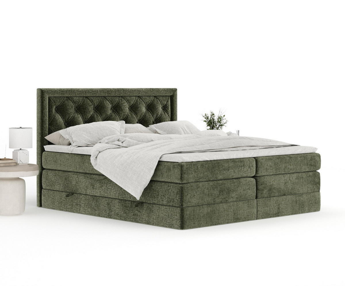 BOXSPRINGBETT Aurelia Olivenfarbe 180/200 cm - Schwarz/Olivgrün, Holz/Holzwerkstoff (180/200cm) - Maison de Reve