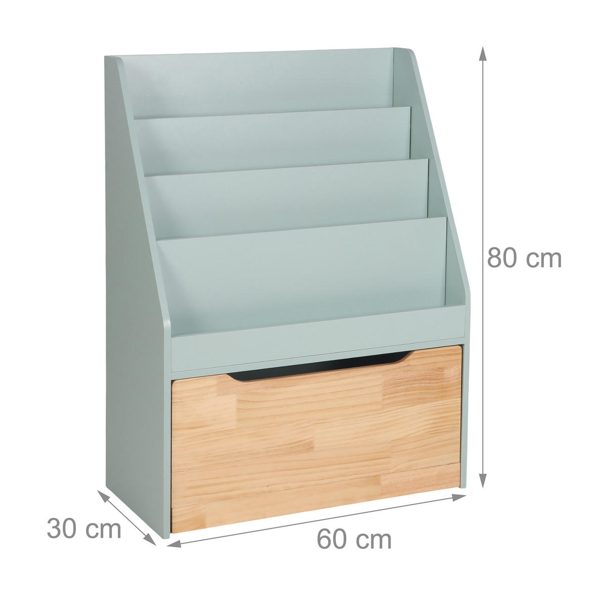 KINDERBÜCHERREGAL - Türkis, Holz/Holzwerkstoff (60/80/30cm) - Relaxdays