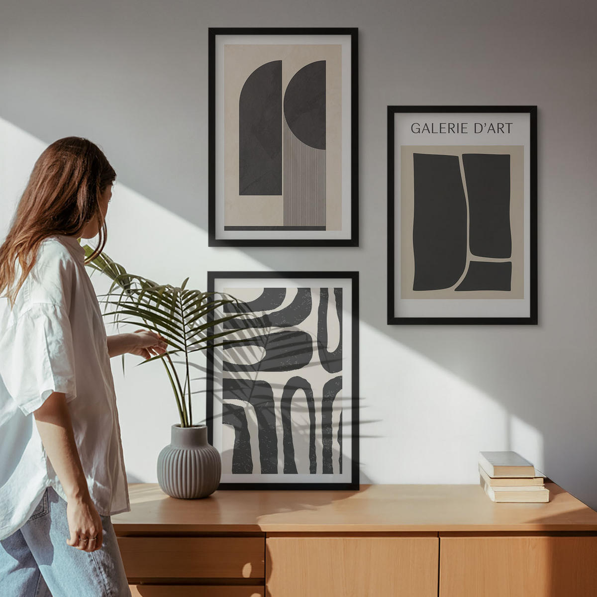 WANDBILDER 3er-Set - 40x60 cm Schwarzer Rahmen - Abstrakte minimalistische Poster - Schwarz, Kunststoff (40/60cm) - ArtPrintCave