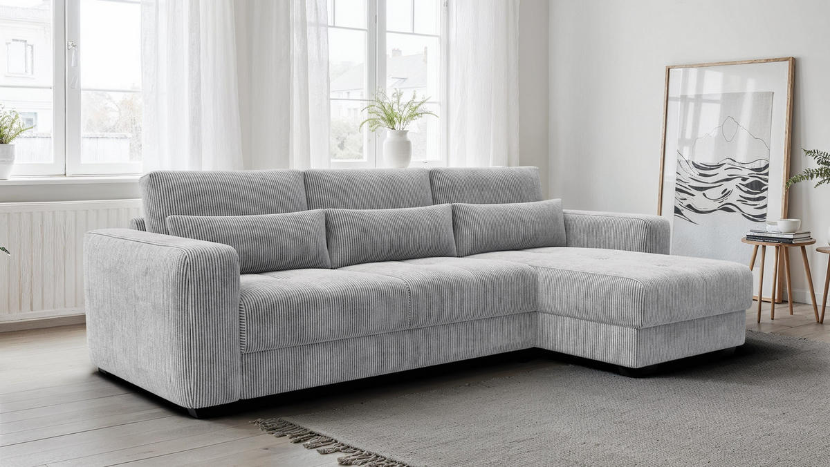 ECKSOFA OLI 4-Sitzer rechts, hellgrau - Hellgrau, Holz/Textil (295/172cm) - Courtois Laville