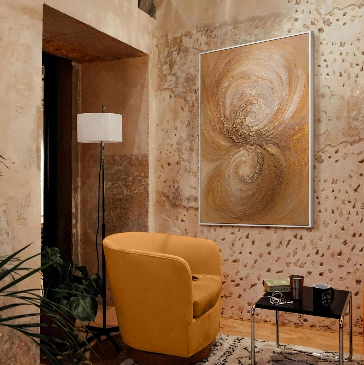 GEMÄLDE Wirbelwind der Wärme Schattenfugenrahmen Eichefarben 120x80 cm - Eichefarben, Holz (120/80cm) - YS-art gallery