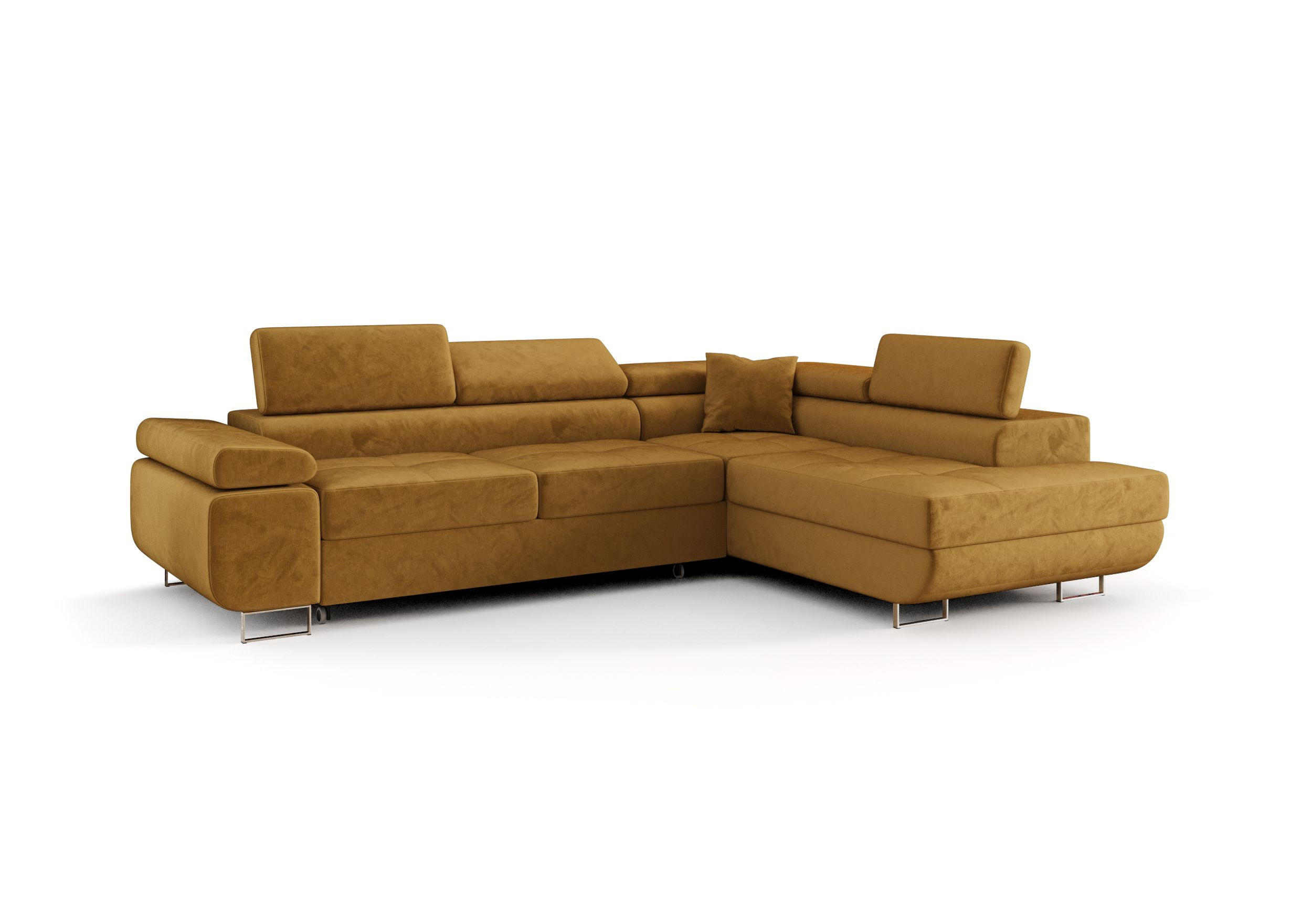 ECKSOFA EMILY mit Schlaffunktion Monolith 48 Rechts - Currygelb, Textil (275/200cm) - Bedante