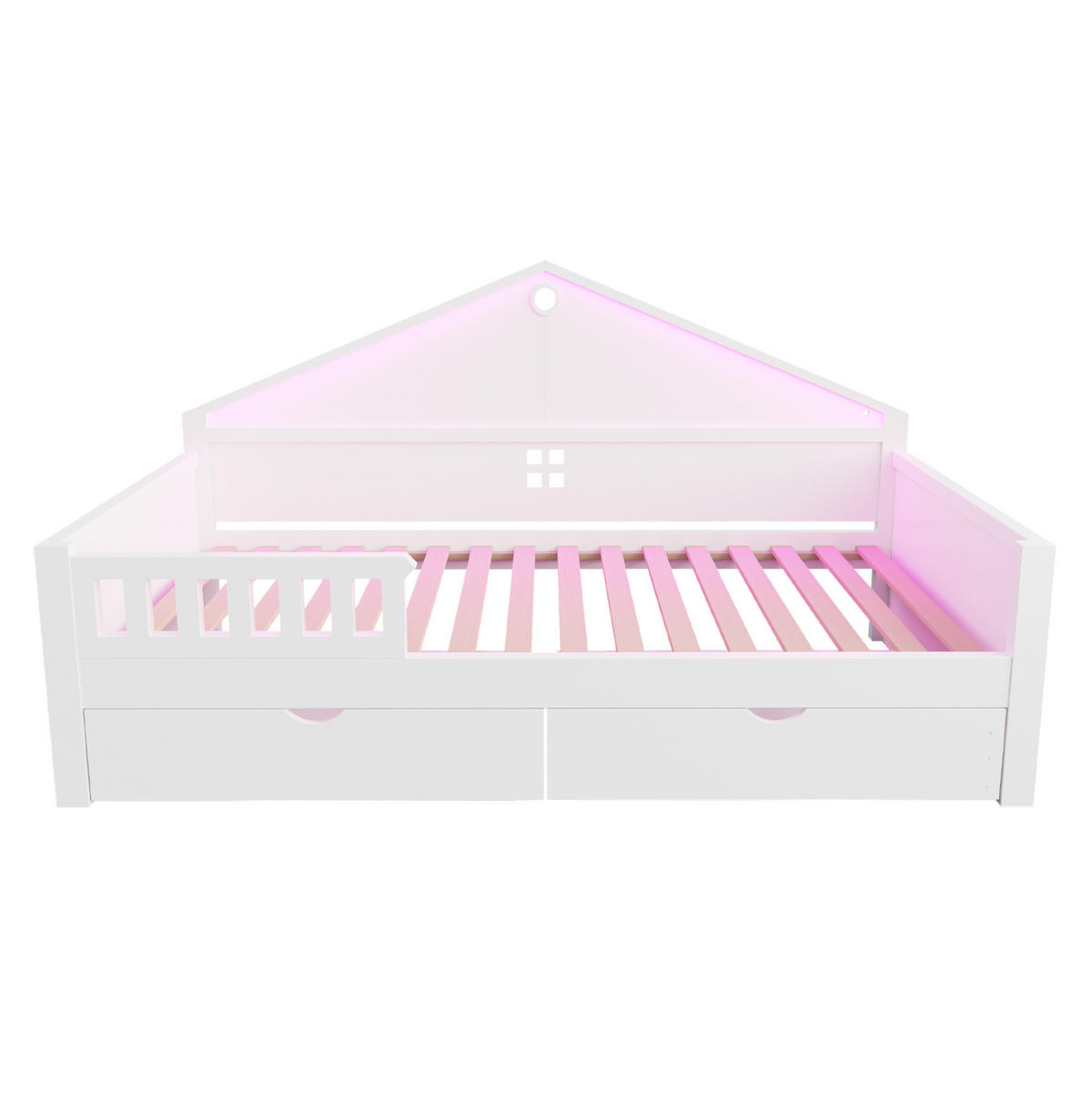 KINDERBETT 90/200 cm weiß aus Massivholz und MDF mit LED-Lichtleiste und 2 Schubladen - Weiß, Holz (90/200cm) - OKWISH