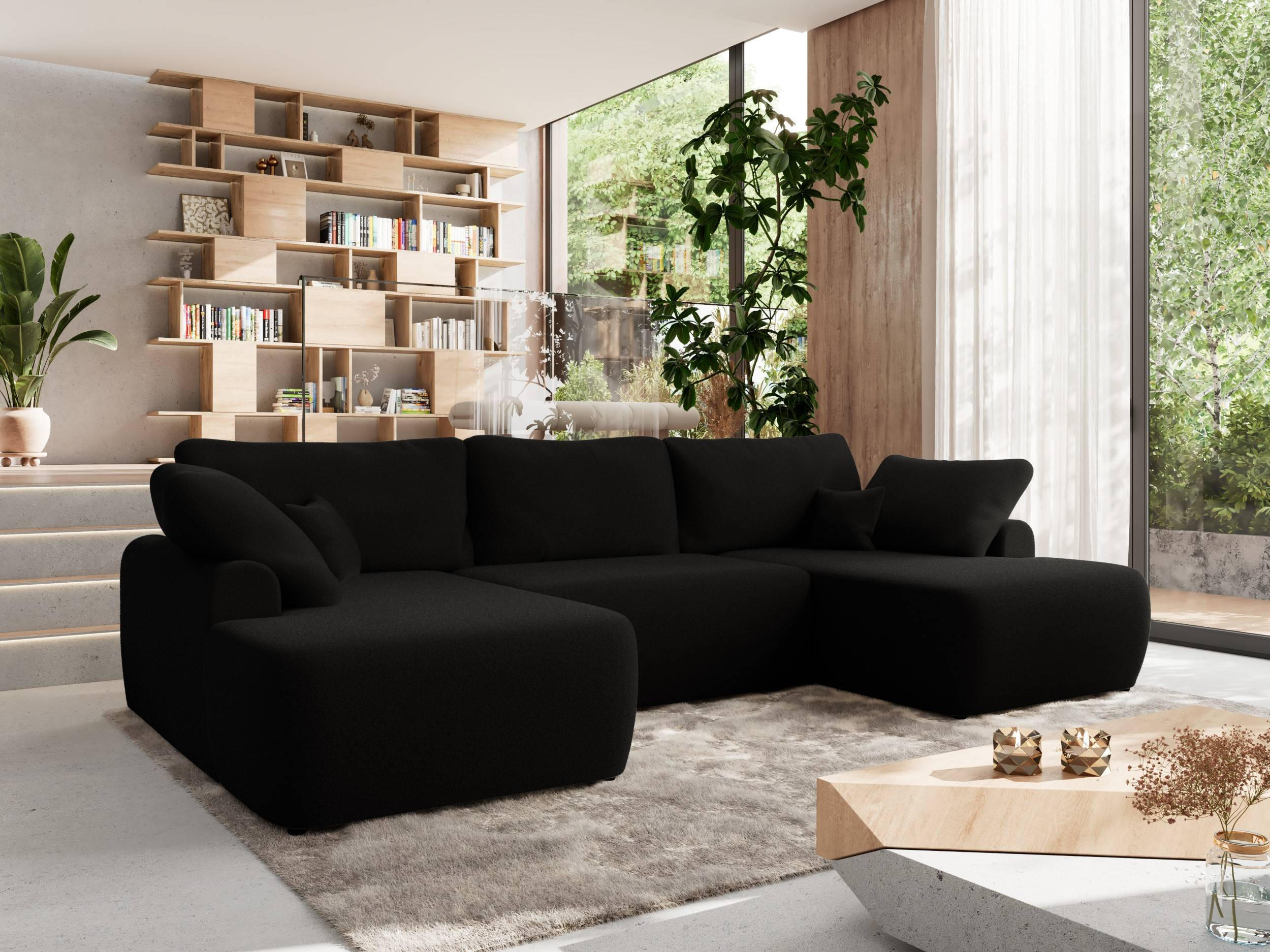 WOHNLANDSCHAFT CUBO U Schwarz Boucle - Schwarz, Kunststoff/Textil (370/100/187cm) - MKS
