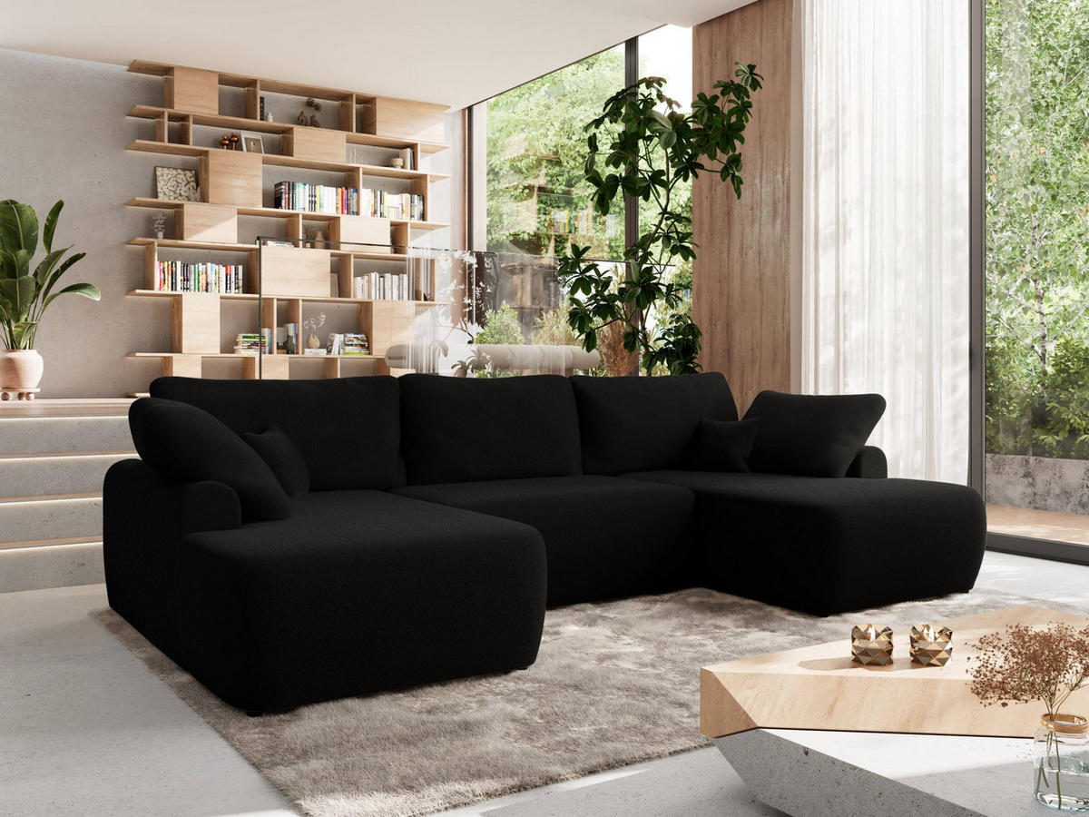 WOHNLANDSCHAFT CUBO U Schwarz Boucle - Schwarz, Kunststoff/Textil (370/100/187cm) - MKS