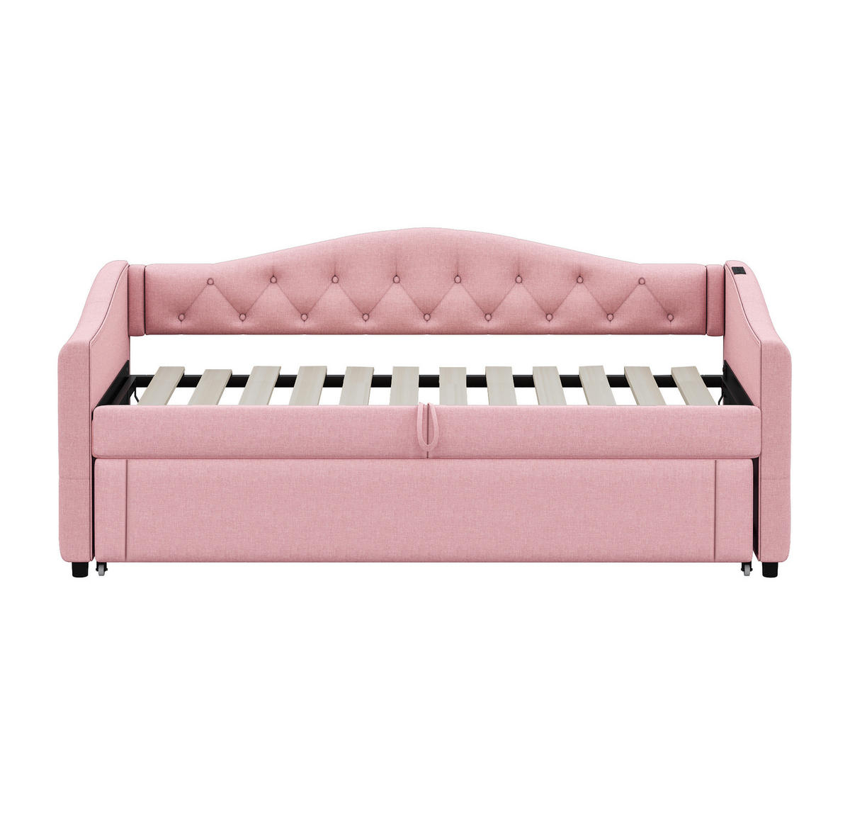 ČALÚNENÁ posteľ 90/200 cm s USB nabíjaním, rozkladacím spaním a lamelovým roštom, Ružová - pink, textil (90/200cm) - Redom