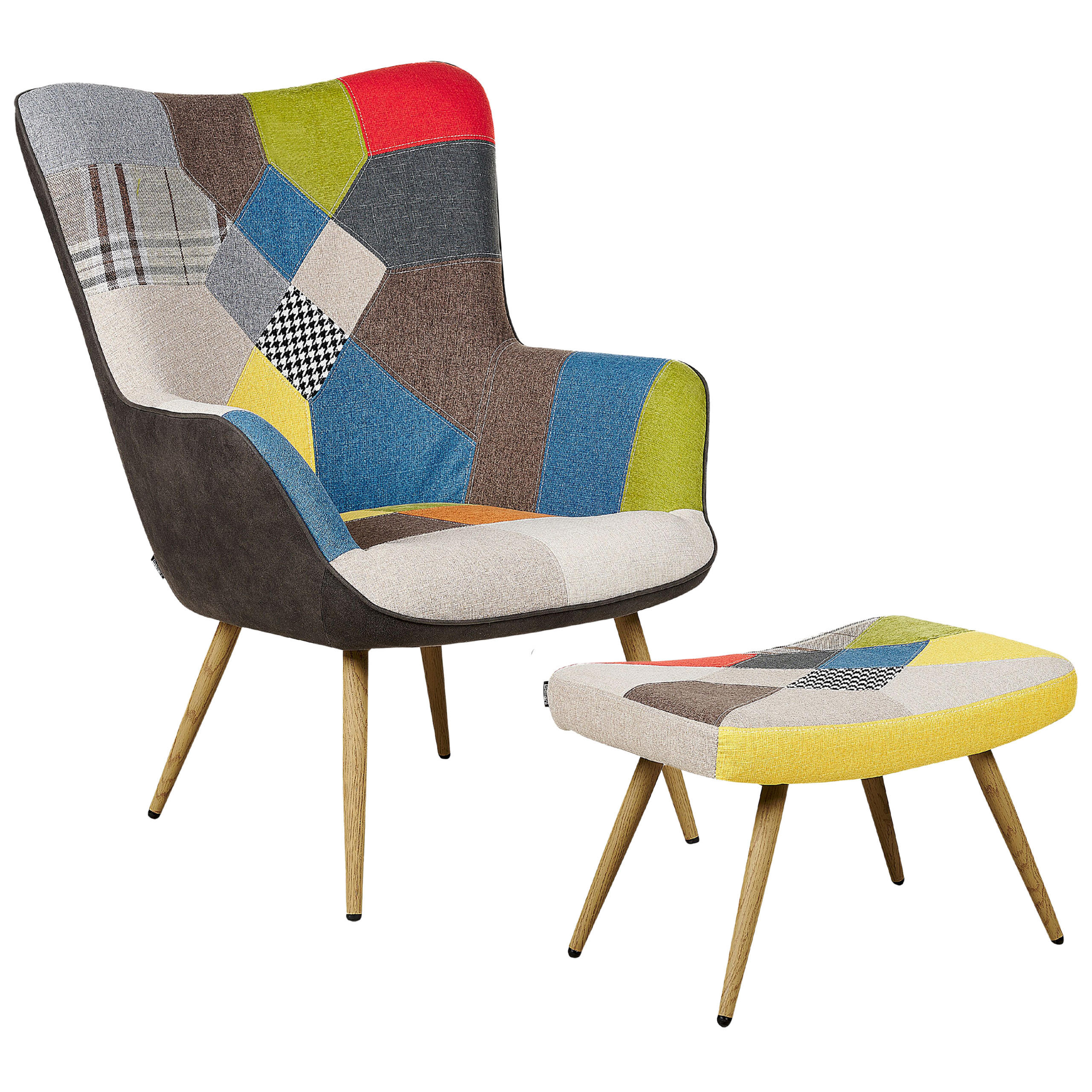 Beliani KŘESLO Patchwork vícebarevné se stoličkou Vejle