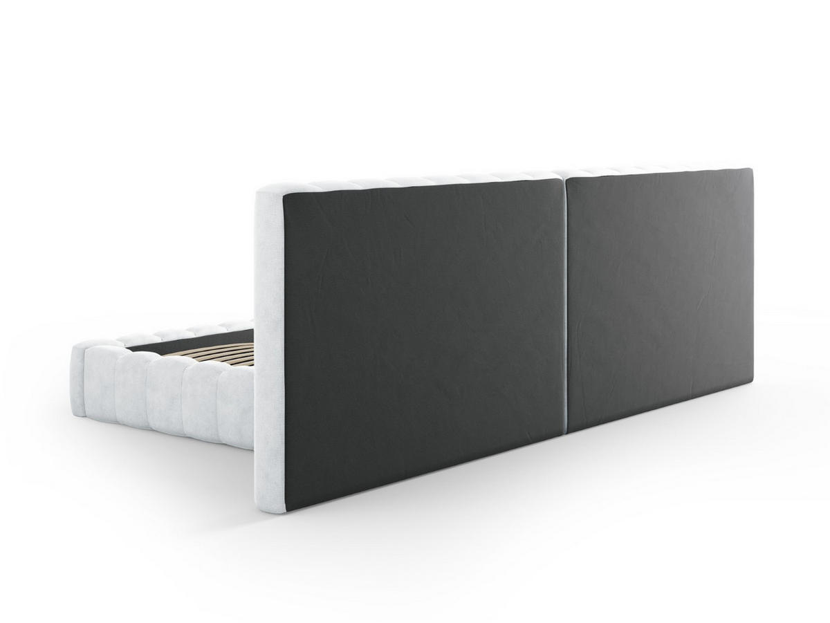 BETT mit Bettkasten und Doppelkopfteil Kelp aus strukturiertem Stoff hellgrau 200x200cm - Hellgrau, Textil (200/200cm) - Micadoni