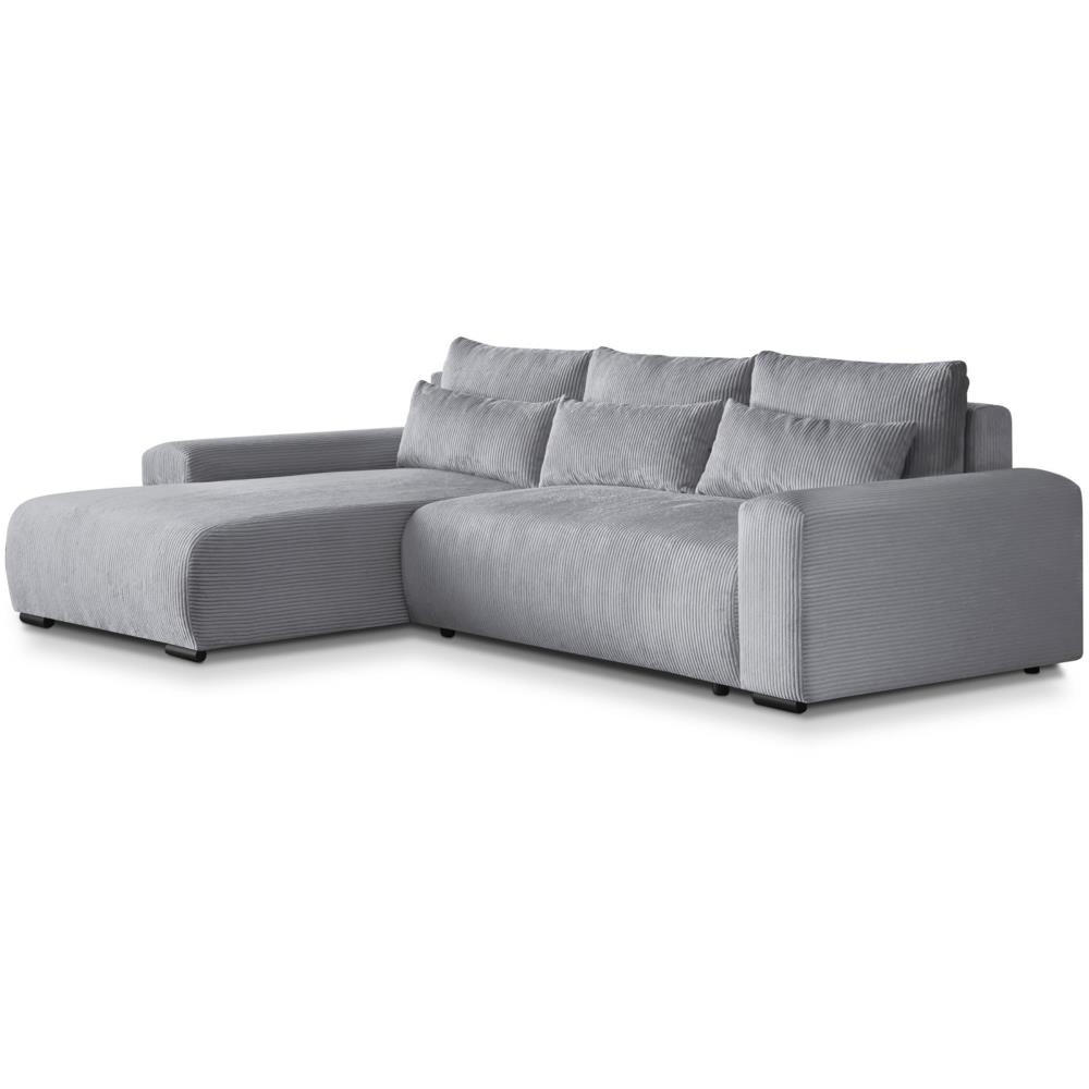 ECKSCHLAFSOFA Benny hellgrau links - Hellgrau/Schwarz, Kunststoff/Textil (271/185cm) - Beautysofa