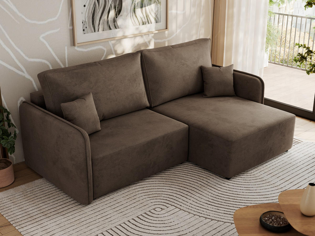 ECKSCHLAFSOFA MESTO L Braun Velvet - rechts - Schwarz/Braun, Kunststoff/Textil (147/227cm) - MKS