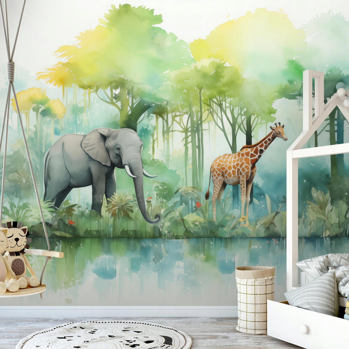 FOTOTAPETE Kinderzimmer Dschungel Vliestapete Tapete 200x140 - Multicolor, Papier (200/140cm) - Wallarena