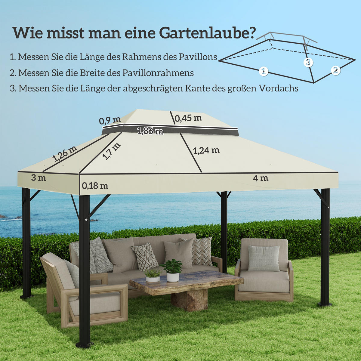 PAVILLON-ERSATZDACH DE-05881 3/4 m Cremeweiß - Creme, Textil (300/1/400cm) - ComfortXL
