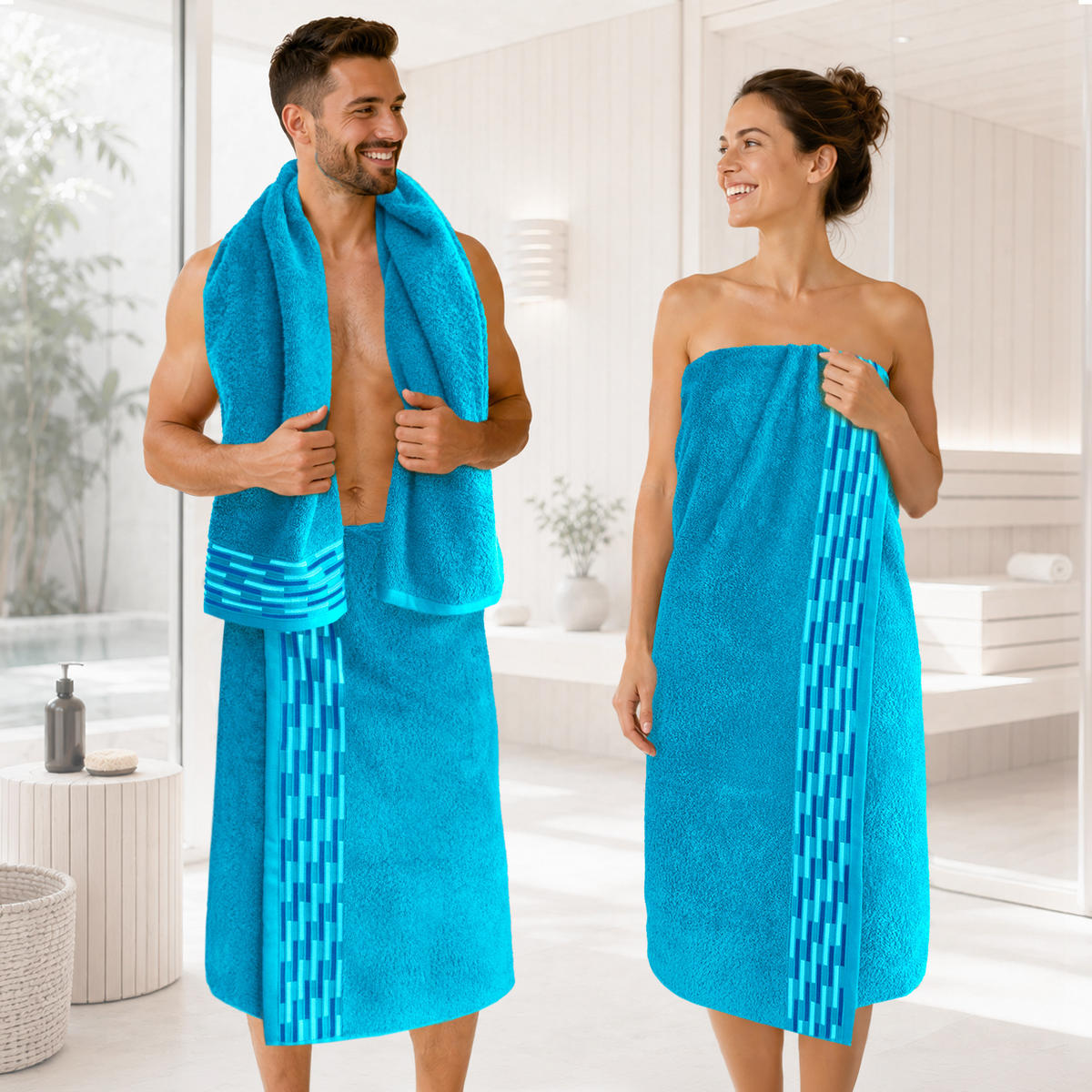 SAUNATUCH Lugano Aquamarin 80x200 cm - Blau, Textil (80/200cm) - Lashuma