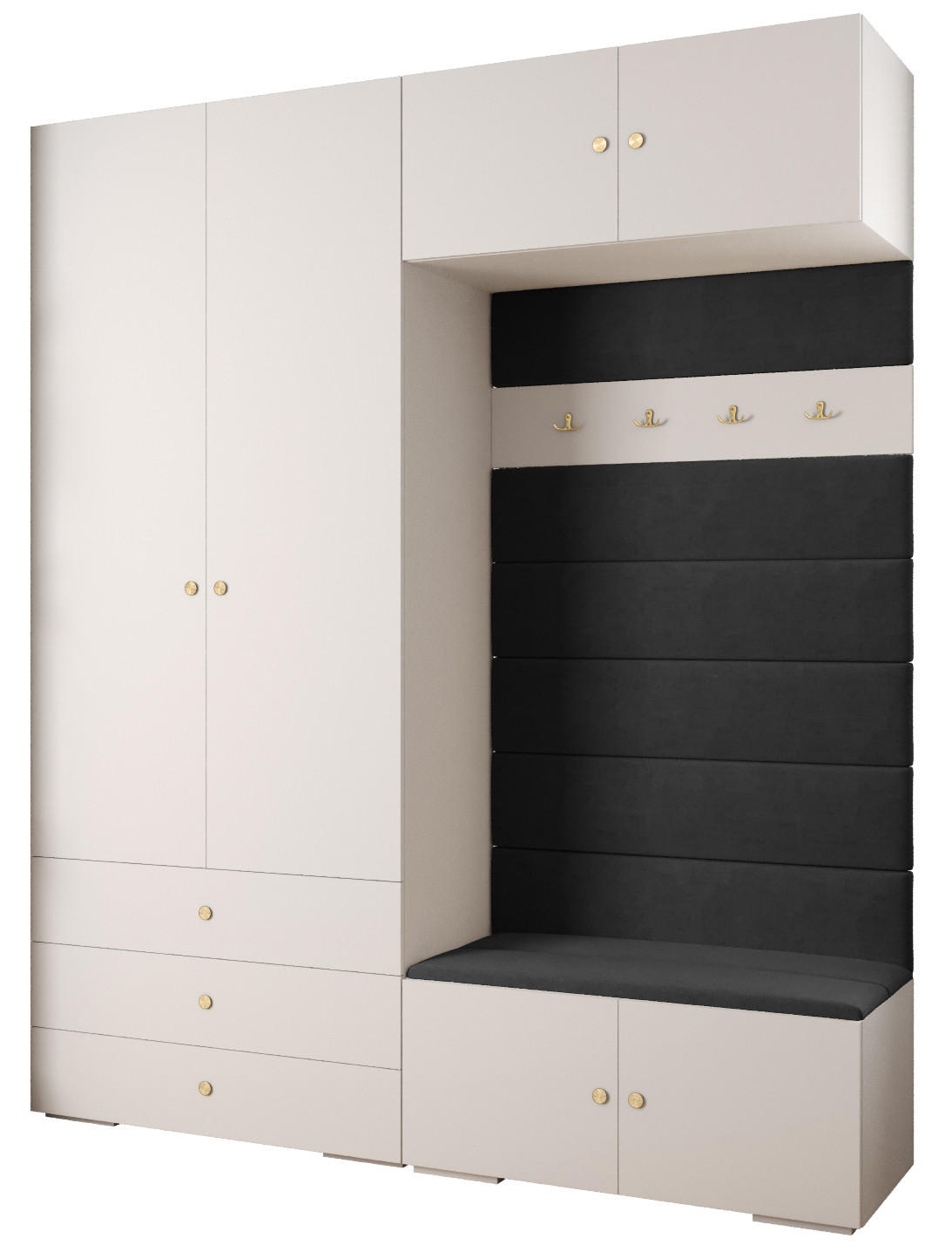 Abiks Möbel Garderoben-Set Weiß, Schwarz, Gold 200x236.7x47 cm