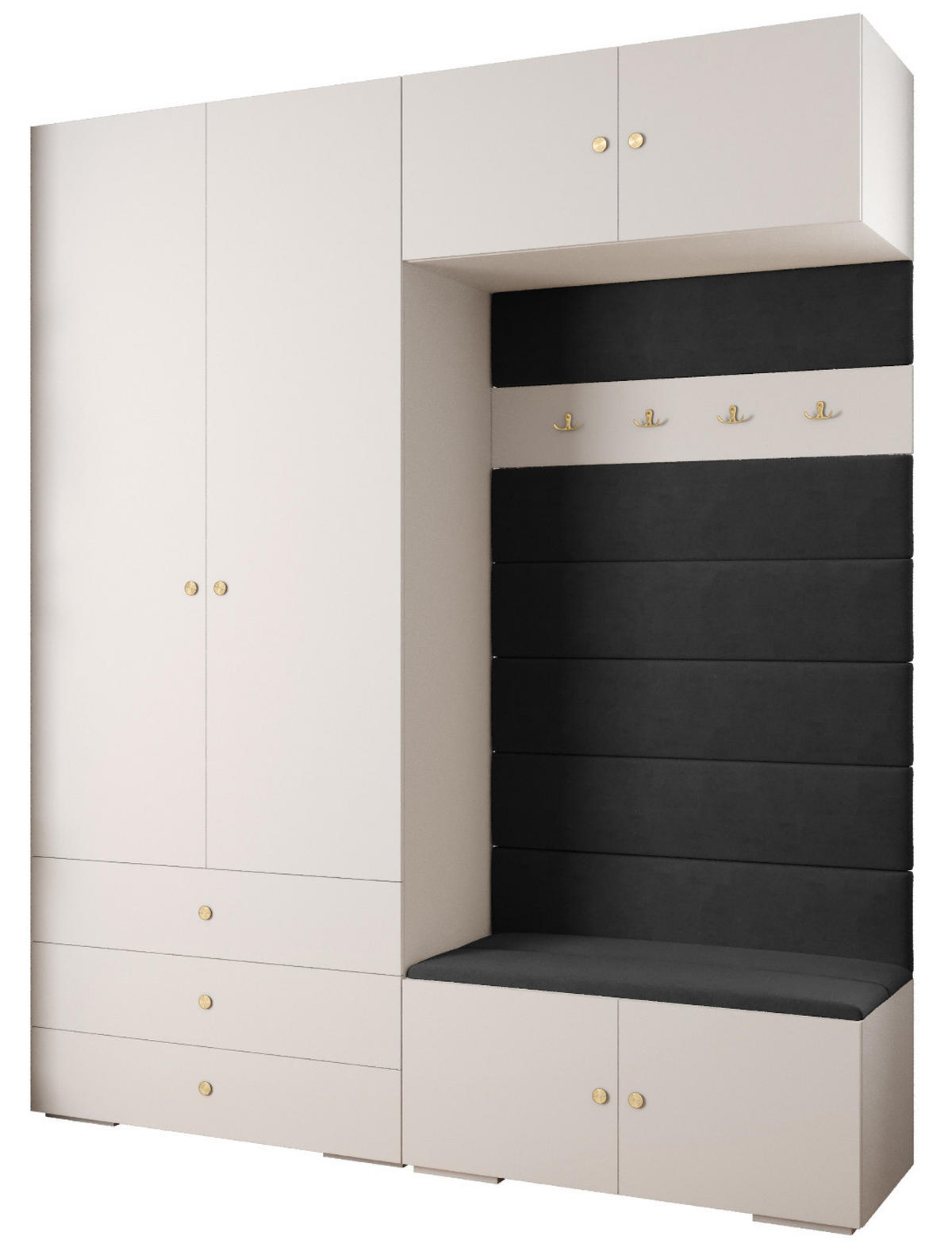 GARDEROBEN-SET 236,7/200/47 - Goldfarben/Schwarz, Holz/Kunststoff (200/236.7/47cm) - Abiks Möbel