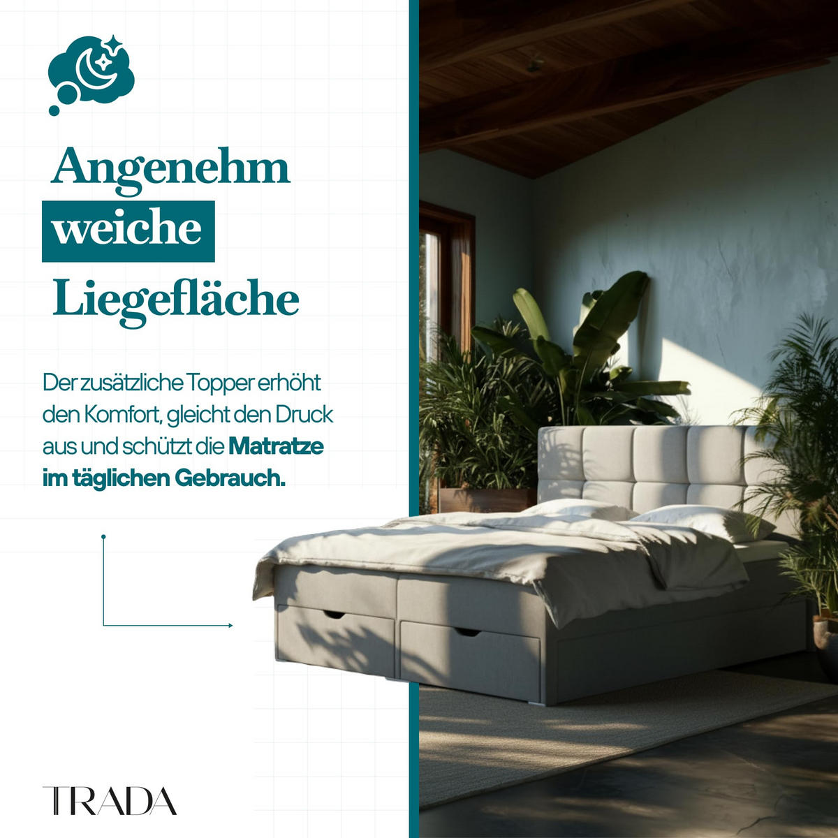 BOXBETT 140x200 cm, GARDA, Bettkasten und Taschenmatratze, Elegant Topper und Schubladen, Dunkelgrau - Dunkelgrau, Holzwerkstoff/Kunststoff (140/200cm) - Trada