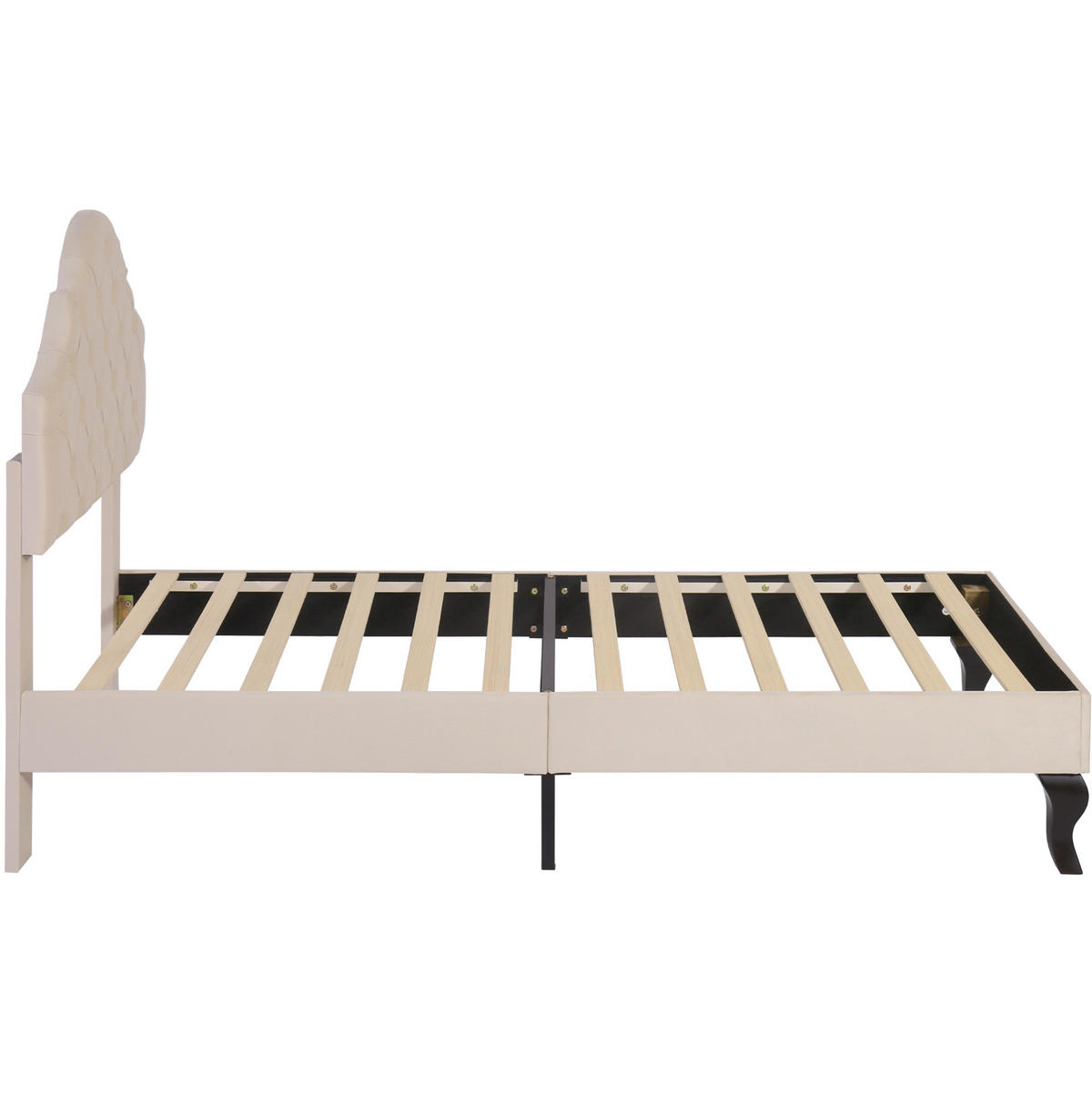 SAMT-POLSTERBETT 90/200 cm in Beige mit Lattenrost und höhenverstellbarem Kopfteil - Beige, Textil (90/200cm) - BEAOK