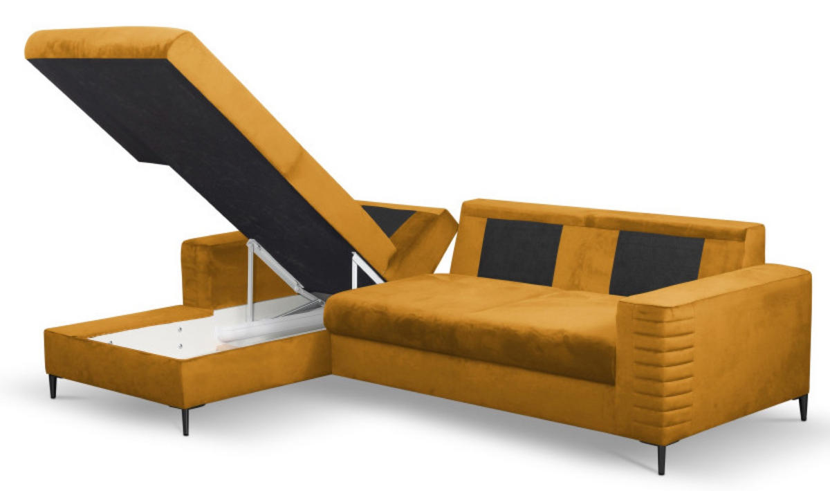 ECKSOFA Muskat Gelb OLI Ausziehbar Mit Kopfstütze Und Bettkasten Links - Goldfarben/Orange, Textil (253/165cm) - Sepro Meble
