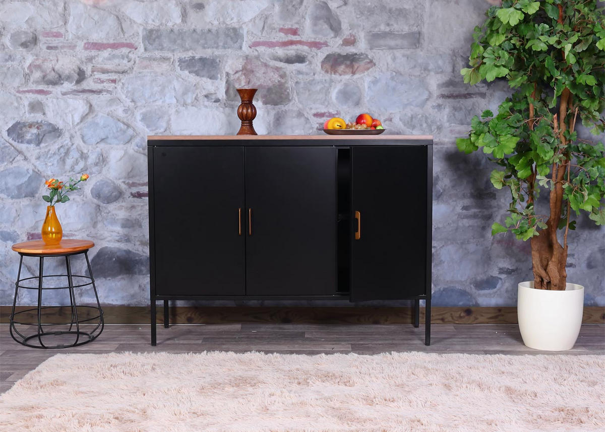 KOMMODE -3 Schwarz - Schwarz, Metall (120/90/40cm) - MCW