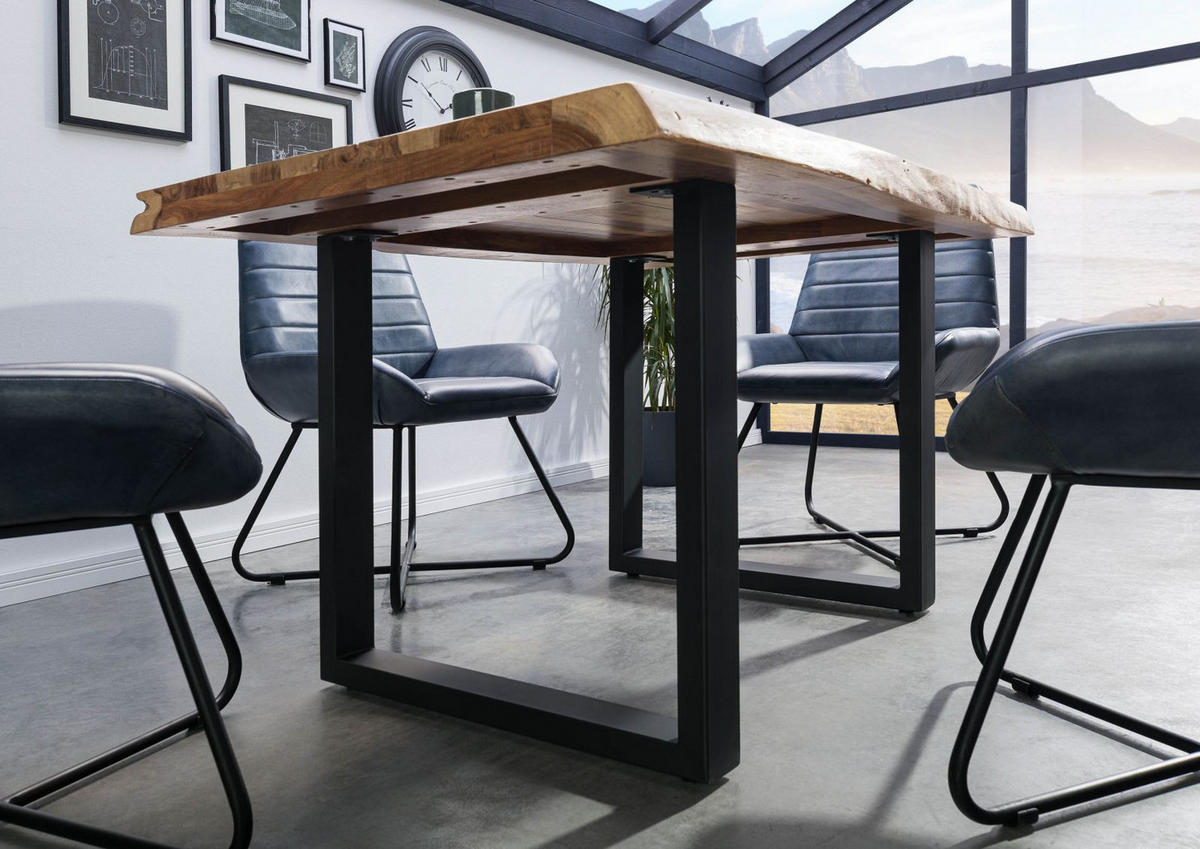 BAUMTISCH Sheesham 140x90x77 natur sandgestrahlt / U-Beine anthrazit matt FREEFORM 5 - Anthrazit/Naturfarben, Holz (140/90/77cm) - Massivmoebel24