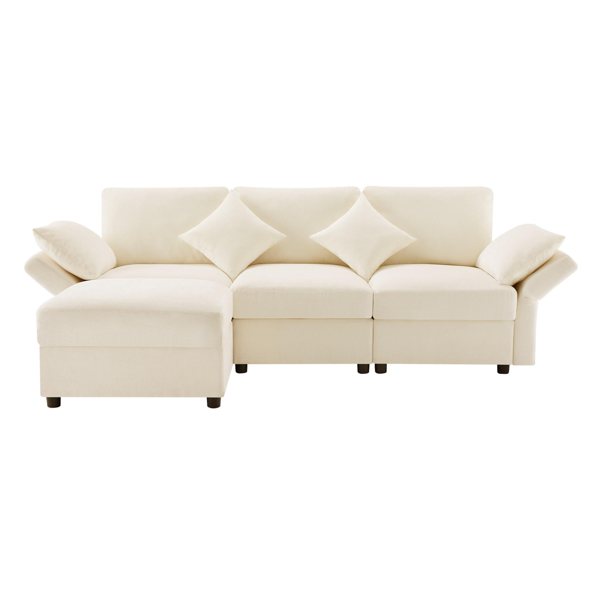 ECKSOFA, Chenille mit verstellbaren Armlehnen & Hocker, 218/156,5/86 cm, Beige - Beige, Textil (156.5/218cm) - Redom