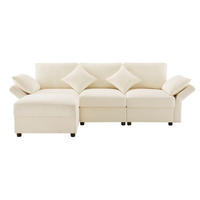 ECKSOFA, Chenille mit verstellbaren Armlehnen & Hocker, 218/156,5/86 cm, Beige - Beige, Textil (156.5/218cm) - Redom