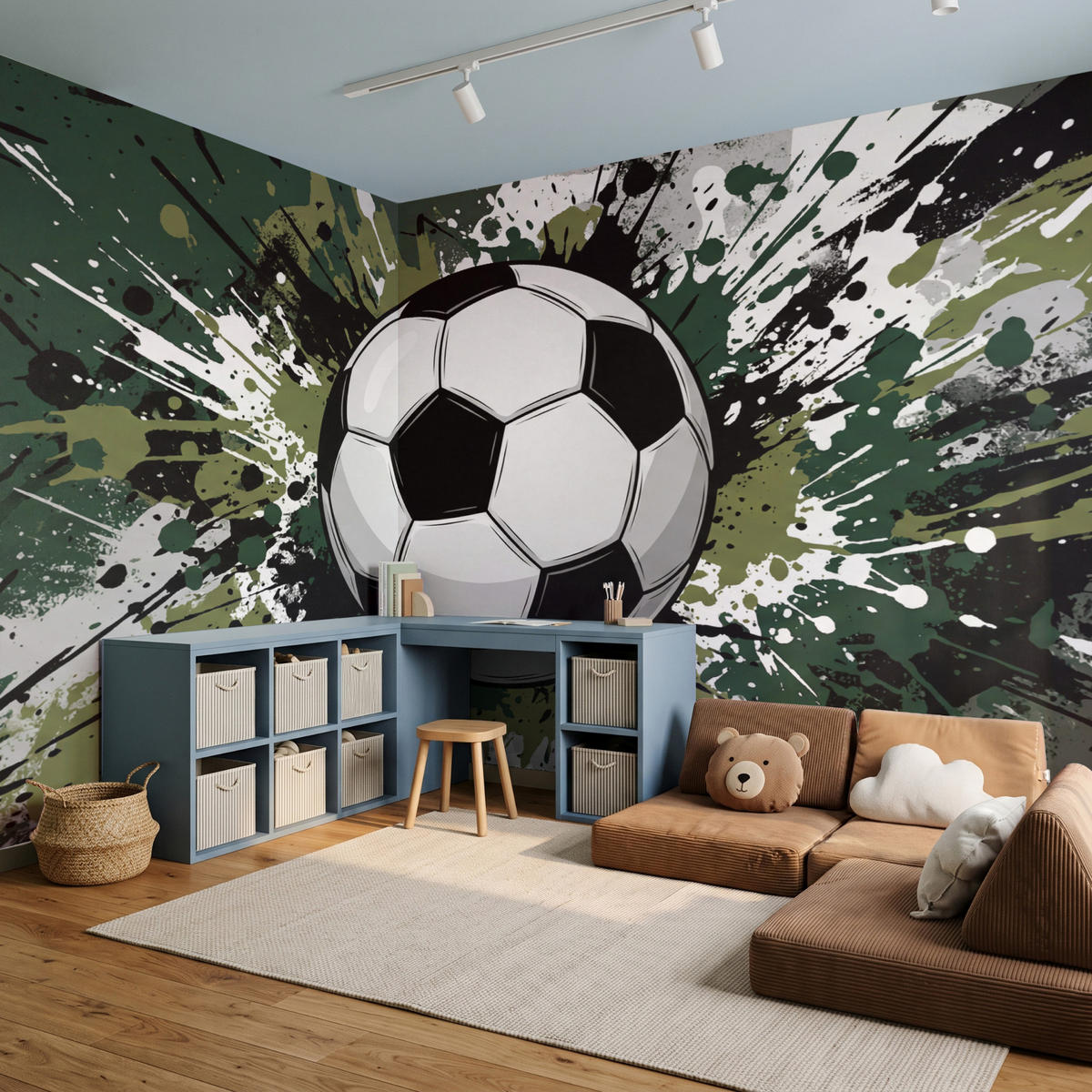 KINDERTAPETE - Fußball - Farbe - Spritzer - Grün - 500x300 cm - Dunkelgrün, Papier (500/300cm) - OnlyWow