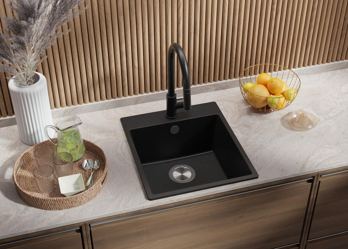 SPÜLBECKEN Riga, 2-er set Anthrazit 43/50 cm 1 Becken + Ablauf-Set ab 45er Unterschrank - Chromfarben/Anthrazit, Kunststoff (43/20/50cm) - Primagran