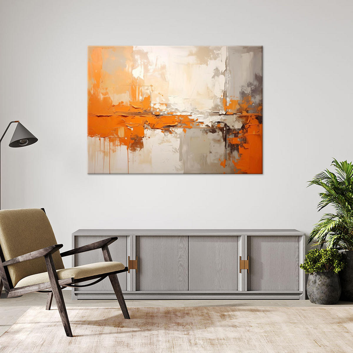 WANDBILD, Orange beige Abstrakt - Orange, Textil (100/70cm) - Feeby