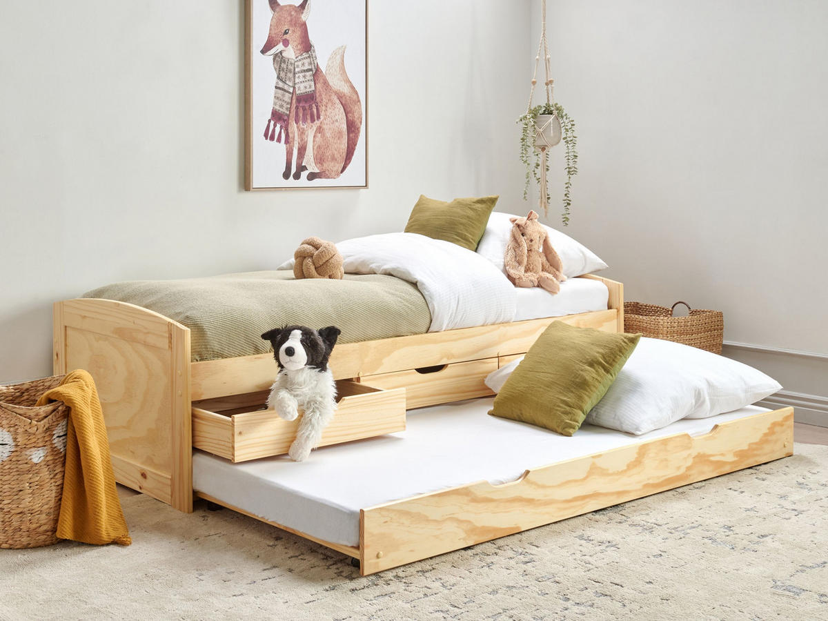 AUSZIEHBETT 90x200 cm Heller Holzfarbton Petiville - Hellbraun, Holz (90/200cm) - Beliani