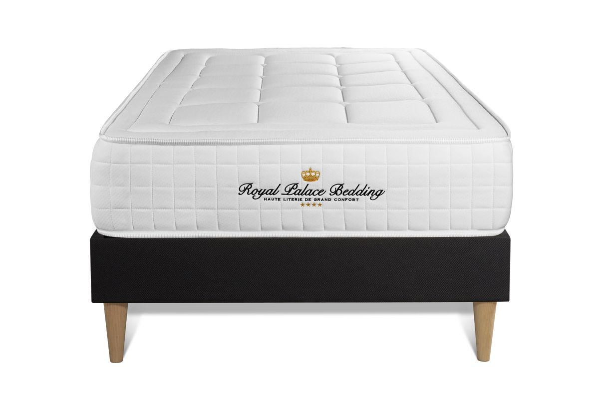 BETT Balmoral Memory-Schaum 90 x 200 cm h3 - Kit Bettgestell Schwarz - Beige/Schwarz, Karton/Holz (90/200cm) - ROYAL PALACE BEDDING