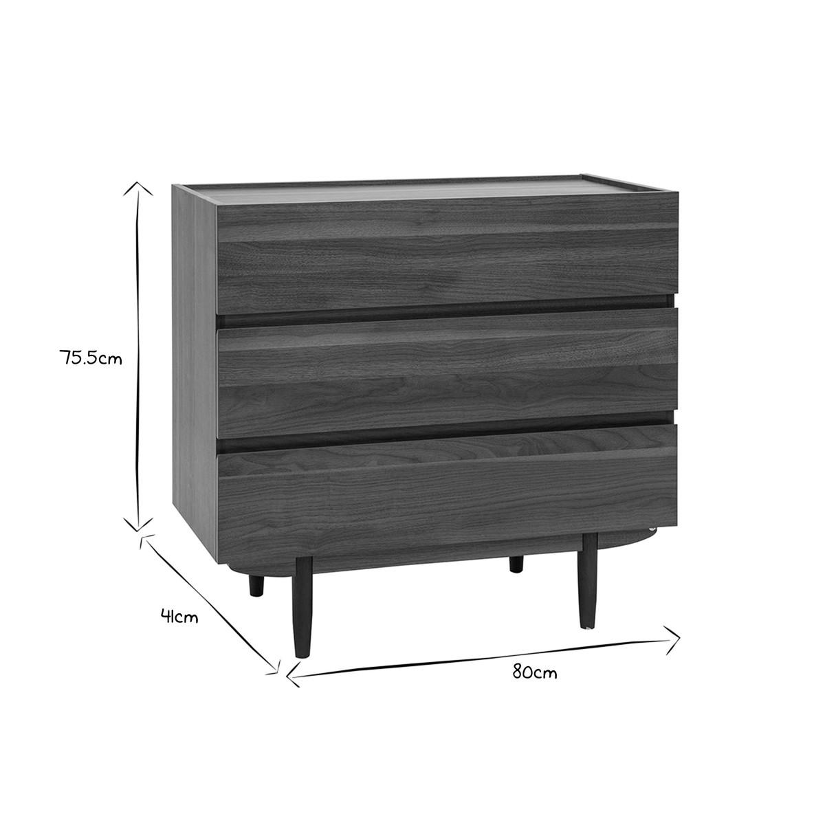 KOMMODE Dunkles Holz 3 Schubladen B80 cm SANAA - Walnussfarben, Holz (41/75.5/80cm) - Miliboo