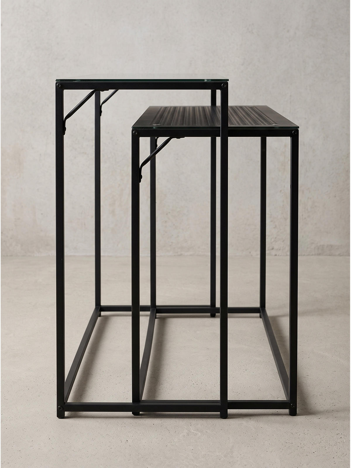 KONSOLENTISCHE 2er-Set ALCUDIA, Einscheibensicherheitsglas, Schwarz, 100 x 40 x 77 cm - Schwarz, Glas/Metall (40/100/77cm) - KADIMA DESIGN