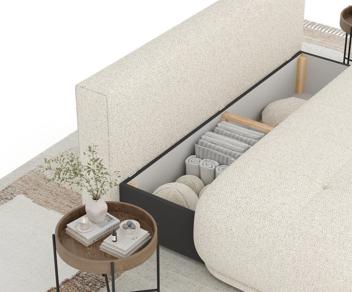 SCHLAFSOFA Cirrus Creme Plüschstoff - Creme/Schwarz, Holz/Holzwerkstoff (206/95/105cm) - Maison de Reve