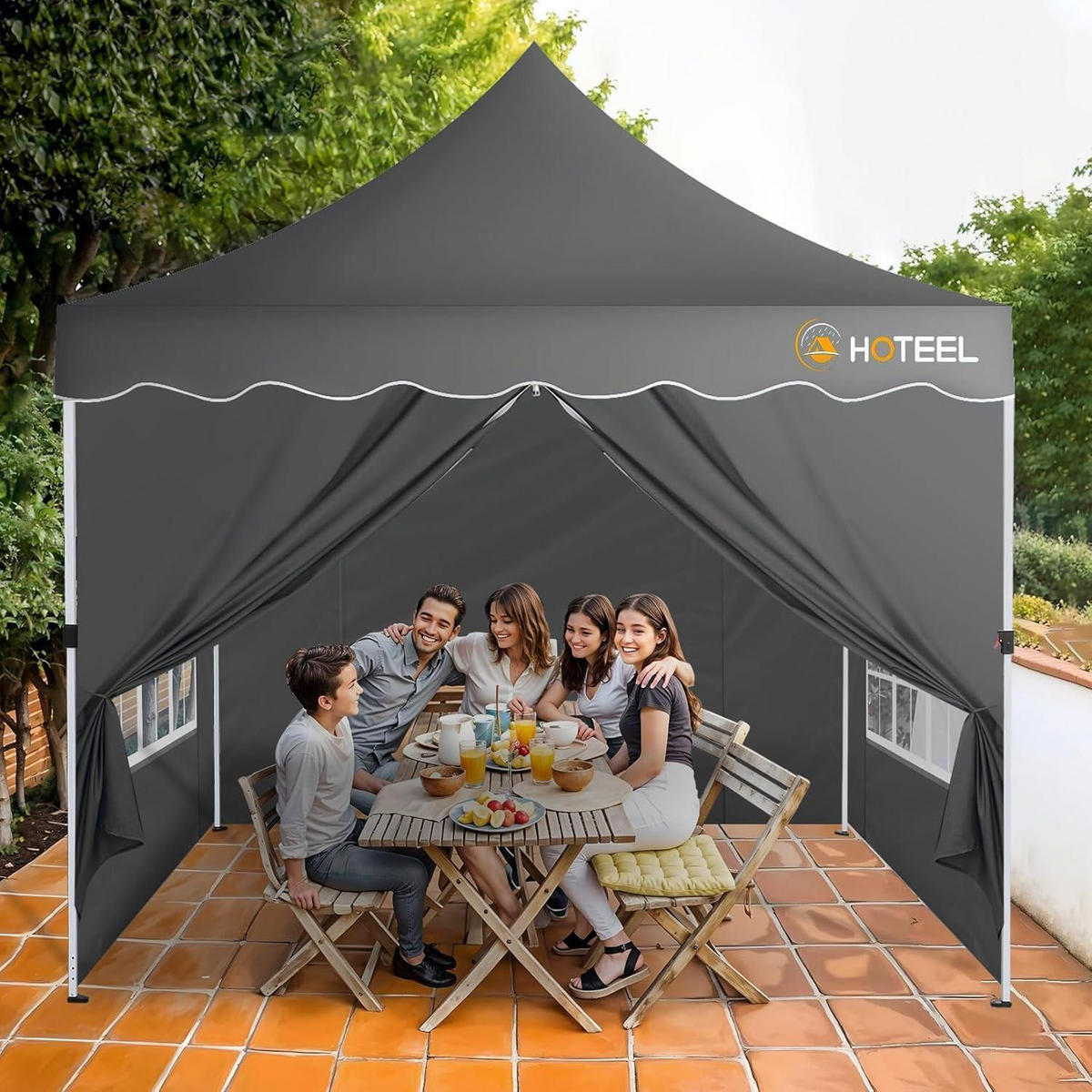 FALTPAVILLON 3x3m Grau mit 4 Seitenwänden Wasserdicht UV Schutz 50+ - Grau, Textil (22/26/118cm)