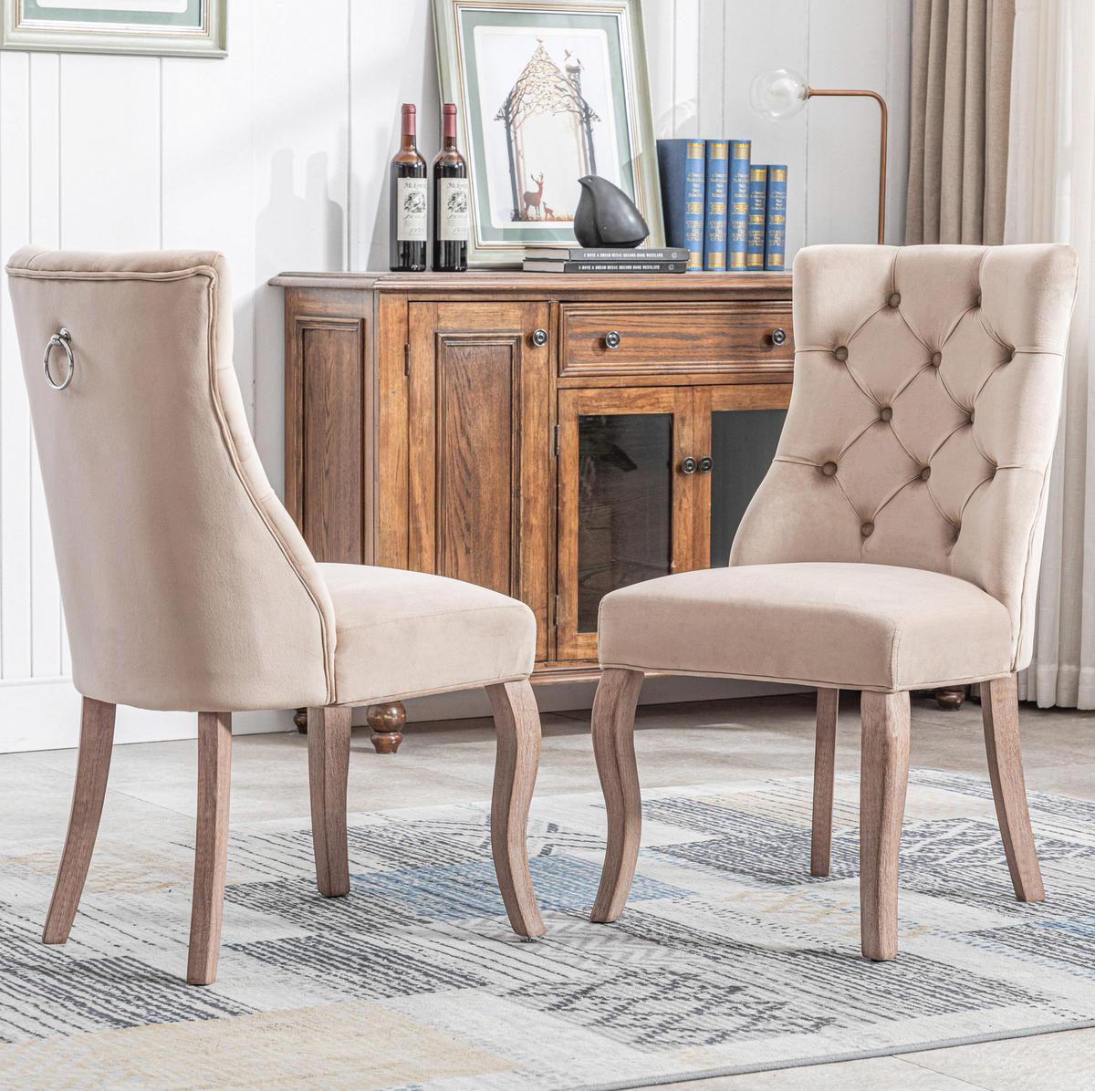 STUHL 2er-Set mit hoher Rückenlehne ca. 97 x 51 x 47 cm Beige - Beige, Holz (51/97/51cm) - Meubliv