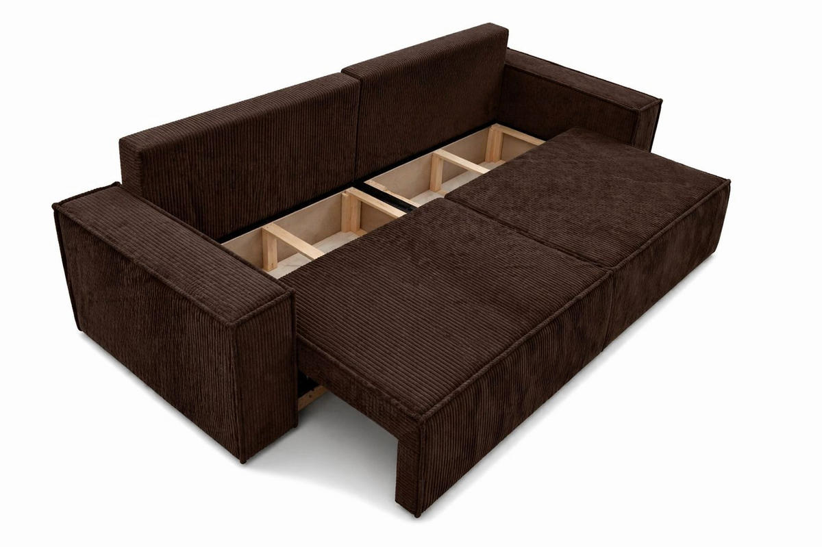 SOFA Mit Schlaffunktion Und Bettkasten, Cordstoff Poso, Braun, BEST SCORNER - Braun, Holz (245/83/90cm) - Kaiser Möbel