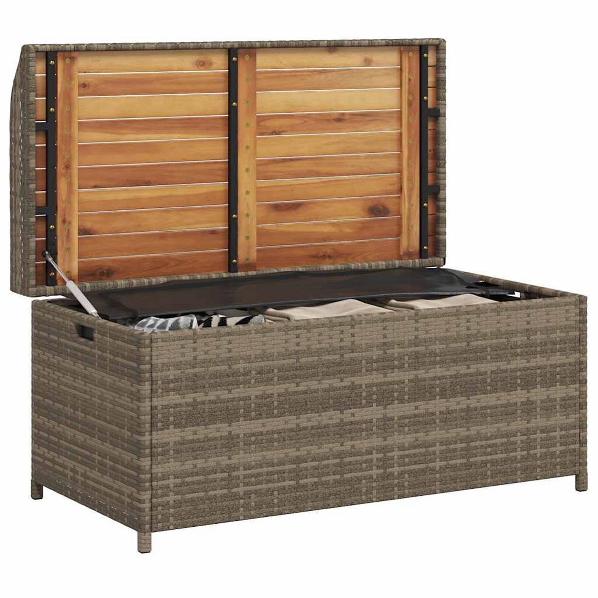 BANK Mit Stauraum Grau 100/50/52 Cm Poly Rattan Akazienholz - Grau, Kunststoff (50/52/100cm) - vidaXL
