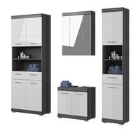 BADMÖBEL-SET weiß Hochglanz, grau 4-teilig 186 cm, Komplettset mit 23 Fächern - Weiß Hochglanz/Grau, Holzwerkstoff (186/191/34cm) - Inn.Furn