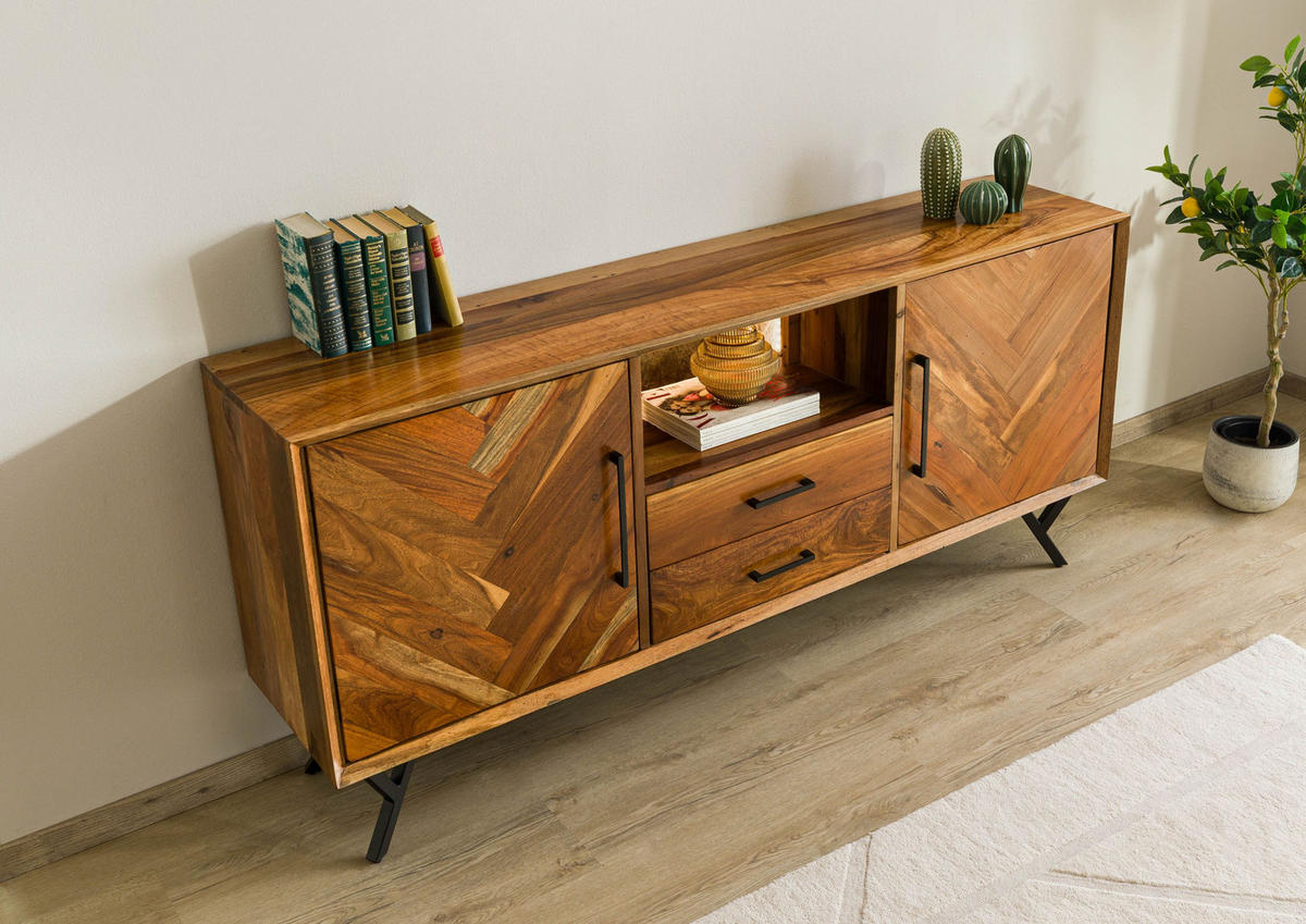 SIDEBOARD Altholz 180x40x81 natur lackiert AVIGNON #111 - Braun, Holz (180/81/40cm) - Massivmoebel24