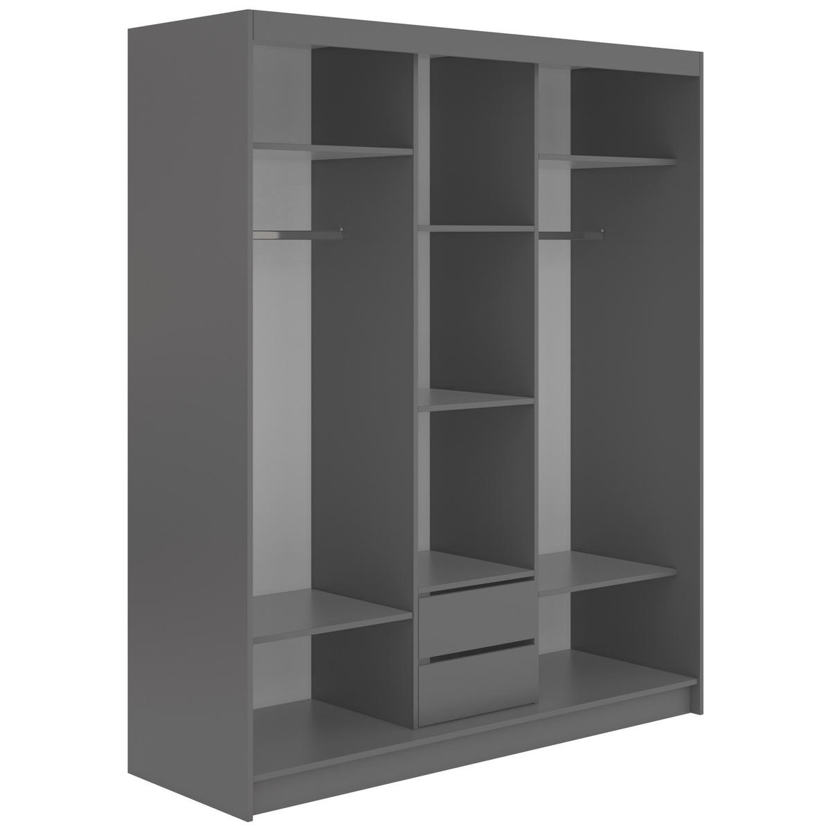 SCHWEBETÜRENSCHRANK mit Schubladen 180 - MACEDONIA - Grau - Alufarben/Grau, Holzwerkstoff/Metall (180/216/61cm) - MKS